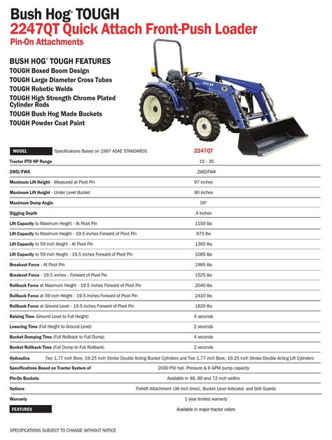 Bush Hog TOUGH 2347QT Specifications 